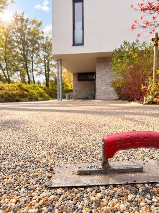 Detailansicht der Steinteppich-Oberfläche bei der Verarbeitung